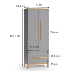 Kinderkleiderschrank "Malia" Grau/Eiche 70 X 187 Cm Vitalispa -Möbel Store m5014 03 ol