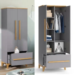 Kinderkleiderschrank "Malia" Grau/Eiche 70 X 187 Cm Vitalispa -Möbel Store m5014 08 ol