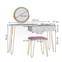 Schminktisch "Bella" Weiß 120 Cm Mit LED Beleuchtung Und Hocker Vicco -Möbel Store m5021 03 ol