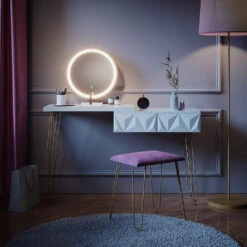 Schminktisch "Bella" Weiß 120 Cm Mit LED Beleuchtung Und Hocker Vicco -Möbel Store m5021 04 ol