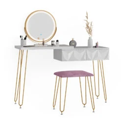 Schminktisch "Bella" Weiß 120 Cm Mit LED Beleuchtung Und Hocker Vicco -Möbel Store m5021 07 ol