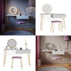 Schminktisch "Bella" Weiß 120 Cm Mit LED Beleuchtung Und Hocker Vicco -Möbel Store m5021 08 ol