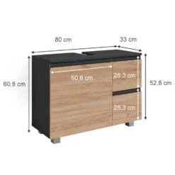 Waschbeckenunterschrank "J-Shape" Anthrazit/Eiche 80 X 61 Cm Vicco -Möbel Store m5024 03 ol
