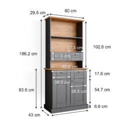 Hochschrank "Bergamo" Grau/Eiche 80 Cm Vicco -Möbel Store m5030 03 ol