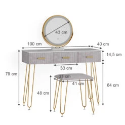 Schminktisch "Layla" Grau/Weiß 100 Cm Mit LED Beleuchtung Und Hocker Vicco -Möbel Store m5033 03 ol