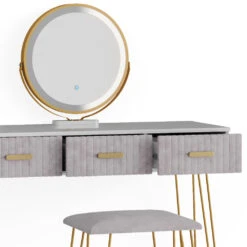 Schminktisch "Layla" Grau/Weiß 100 Cm Mit LED Beleuchtung Und Hocker Vicco -Möbel Store m5033 06 ol