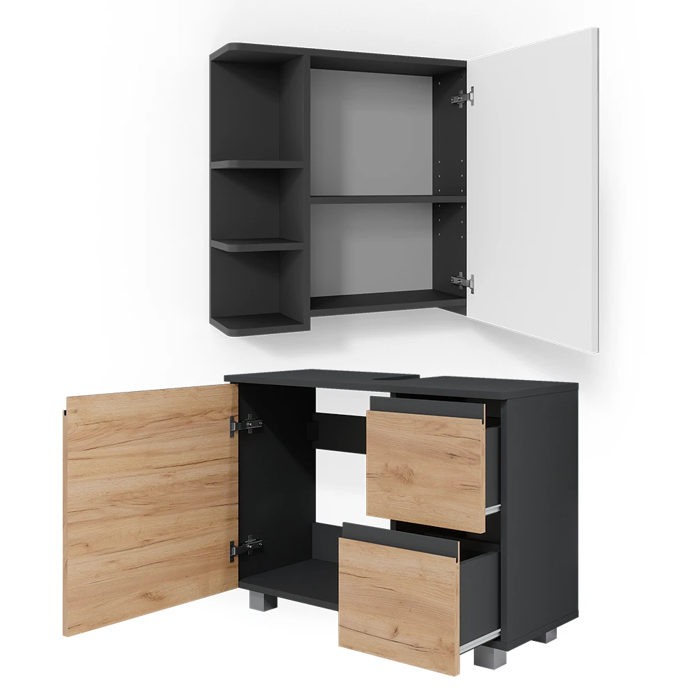 Badmöbel Set "J-Shape" Anthrazit/Eiche 2 Teile Vicco 8 Badmöbel Set "J-Shape" Anthrazit/Eiche 2 Teile Vicco – Bild 6