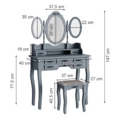 Schminktisch "Diana" Grau 85 Cm Mit Hocker Vicco -Möbel Store m5056 03 ol
