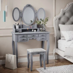 Schminktisch "Diana" Grau 85 Cm Mit Hocker Vicco -Möbel Store m5056 04 ol