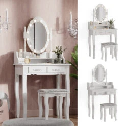 Schminktisch "Maggie" Weiß 75 Cm Mit LED Beleuchtung Und Hocker Vicco -Möbel Store m5057 02 ol