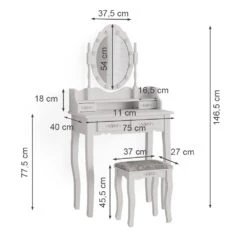 Schminktisch "Maggie" Weiß 75 Cm Mit LED Beleuchtung Und Hocker Vicco -Möbel Store m5057 03 ol