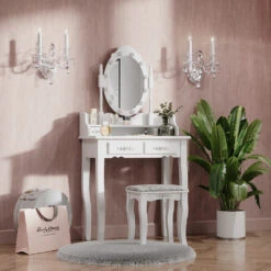 Schminktisch "Maggie" Weiß 75 Cm Mit LED Beleuchtung Und Hocker Vicco -Möbel Store m5057 04 ol