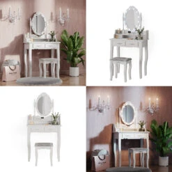 Schminktisch "Maggie" Weiß 75 Cm Mit LED Beleuchtung Und Hocker Vicco -Möbel Store m5057 08 ol