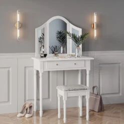 Schminktisch "Kate" Weiß 80 Cm Mit LED Beleuchtung Und Hocker Vicco -Möbel Store m5059 04 ol