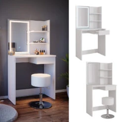 Schminktisch "Dekos" Weiß 75 Cm Mit LED-Spiegel Und Hocker Vicco -Möbel Store m5124 led hw 02 ol