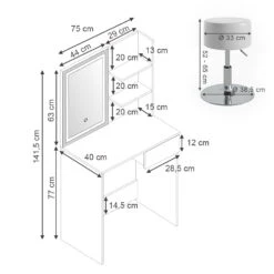 Schminktisch "Dekos" Weiß 75 Cm Mit LED-Spiegel Und Hocker Vicco -Möbel Store m5124 led hw 03 ol