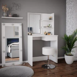 Schminktisch "Dekos" Weiß 75 Cm Mit LED-Spiegel Und Hocker Vicco -Möbel Store m5124 led hw 04 ol