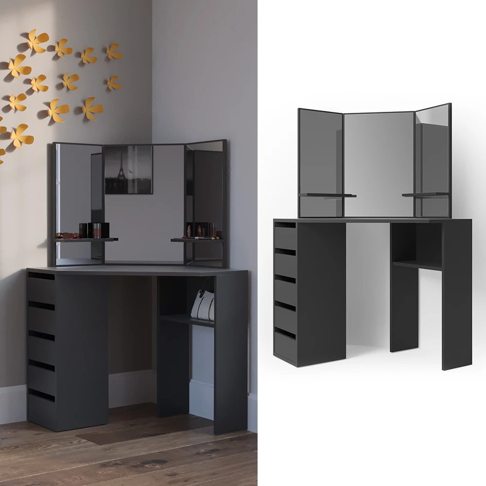 Eckschminktisch "Arielle" Schwarz 110 Cm Vicco 4 Eckschminktisch "Arielle" Schwarz 110 Cm Vicco – Bild 2