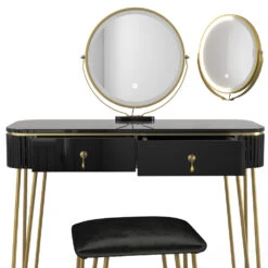 Schminktisch "Grace" Schwarz Hochglanz 100 Cm Mit LED Beleuchtung Und Hocker Vicco -Möbel Store m5175 06 ol