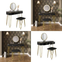 Schminktisch "Grace" Schwarz Hochglanz 100 Cm Mit LED Beleuchtung Und Hocker Vicco -Möbel Store m5175 08 ol