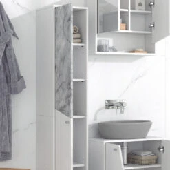 Badschrank "Irida" Weiß/Marmor Hochschrank 30x162 Cm Livinity 13 Badschrank "Irida" Weiß/Marmor Hochschrank 30x162 Cm Livinity -Möbel Store m5223 05 ol