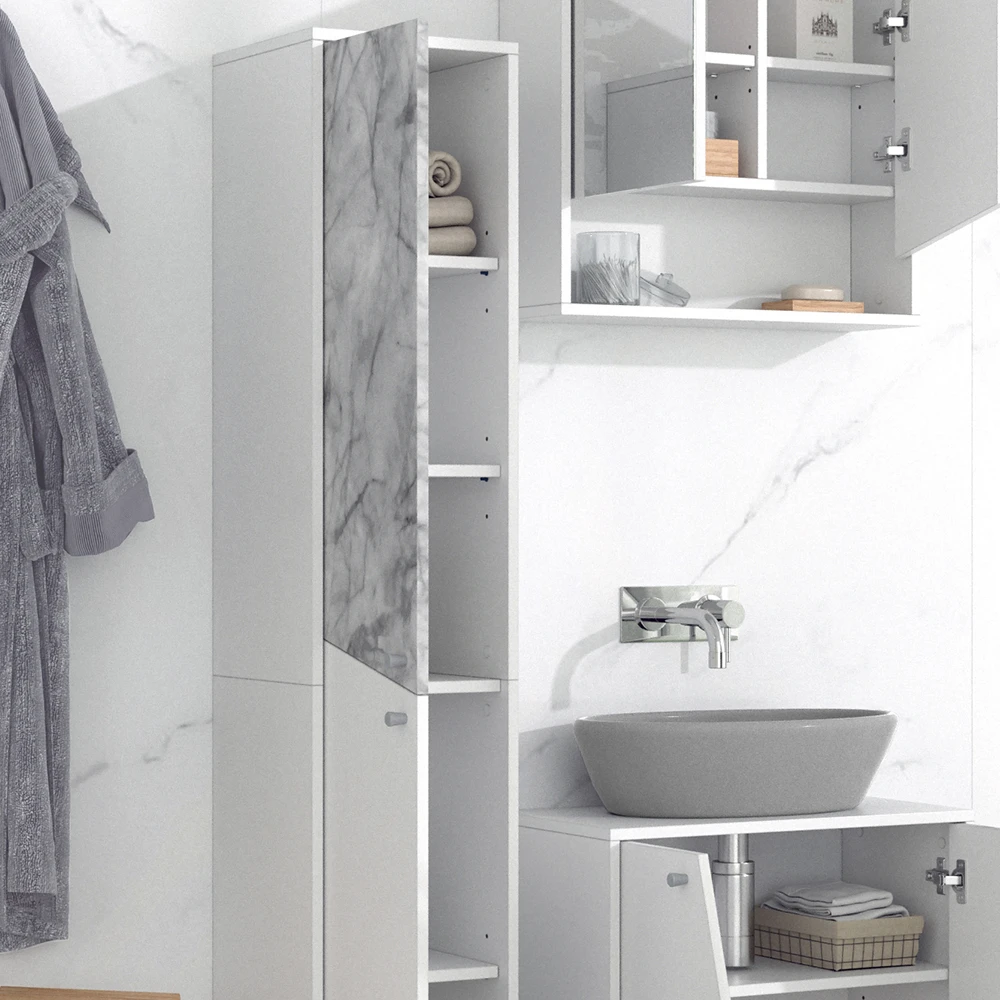 Badschrank "Irida" Weiß/Marmor Hochschrank 30x162 Cm Livinity 7 Badschrank "Irida" Weiß/Marmor Hochschrank 30x162 Cm Livinity – Bild 5