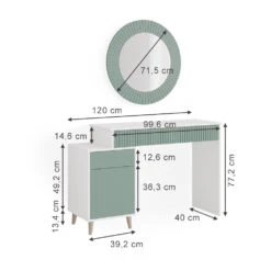 Schminktisch "Arles" Grün/Weiß 120 Cm Vicco 12 Schminktisch "Arles" Grün/Weiß 120 Cm Vicco -Möbel Store m5229 03 ol