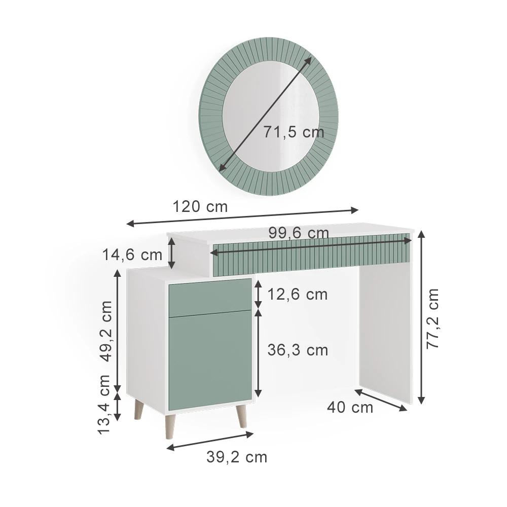 Schminktisch "Arles" Grün/Weiß 120 Cm Vicco 5 Schminktisch "Arles" Grün/Weiß 120 Cm Vicco – Bild 3