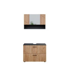 Badmöbel Set "Irma" Anthrazit/Eiche 2 Teile, Unterschrank 80 Cm Vicco