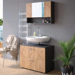 Badmöbel Set "Irma" Anthrazit/Eiche 2 Teile, Unterschrank 80 Cm Vicco -Möbel Store m5244 04 ol