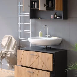 Badmöbel Set "Irma" Anthrazit/Eiche 2 Teile, Unterschrank 80 Cm Vicco -Möbel Store m5244 05 ol