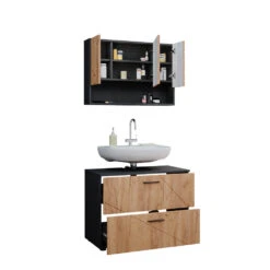 Badmöbel Set "Irma" Anthrazit/Eiche 2 Teile, Unterschrank 80 Cm Vicco -Möbel Store m5244 07 ol