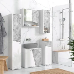 Badmöbel Set "Irida" Weiß/Marmor 5 Teile Vicco -Möbel Store m5253 04 ol