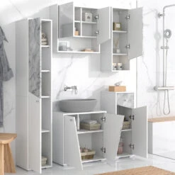 Badmöbel Set "Irida" Weiß/Marmor 5 Teile Vicco -Möbel Store m5253 05 ol