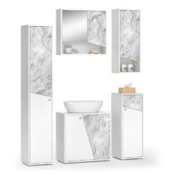 Badmöbel Set "Irida" Weiß/Marmor 5 Teile Vicco -Möbel Store m5253 07 ol
