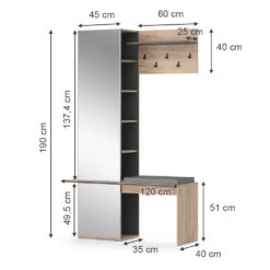 Garderobe Goldkraft Eiche/Anthrazit 120 X 190 Cm Vicco 11 Garderobe Goldkraft Eiche/Anthrazit 120 X 190 Cm Vicco -Möbel Store m5270 03 ol