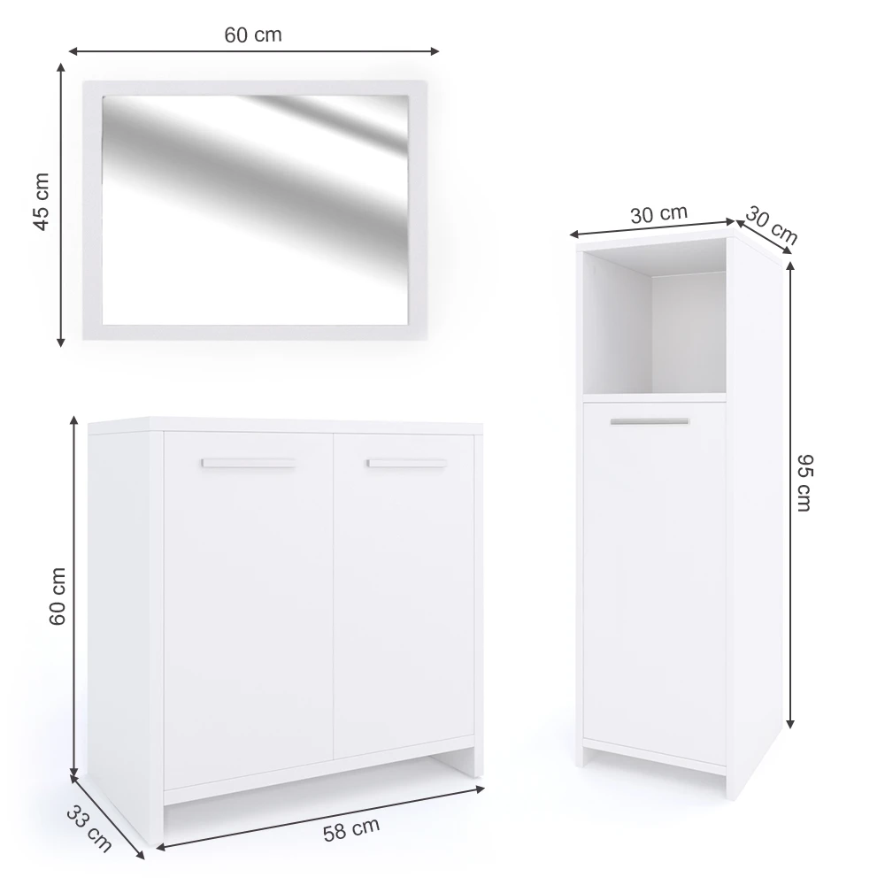 Badmöbel Set "Kiko" Weiß 3 Teile Vicco 5 Badmöbel Set "Kiko" Weiß 3 Teile Vicco – Bild 3