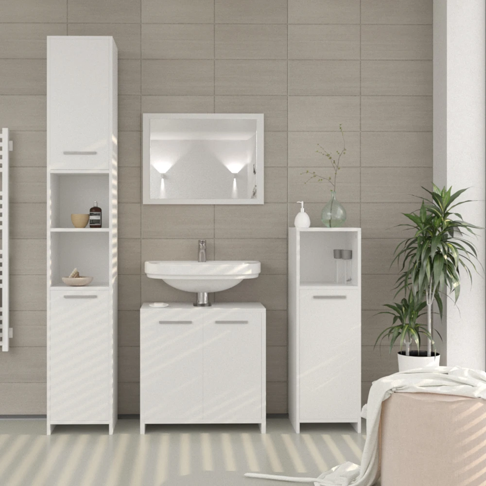Badmöbel Set "Kiko" Weiß 3 Teile Vicco 6 Badmöbel Set "Kiko" Weiß 3 Teile Vicco – Bild 4