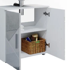 Badmöbel Set "Irma" Weiß Hochglanz Mit Einsätzen 4 Teile, Mit Hochschrank Und Kommode Vicco -Möbel Store m5338 06 ol