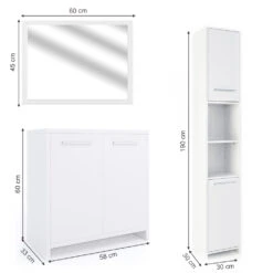 Badmöbel Set "Kiko" Weiß Hochglanz 3 Teile, Mit Hochschrank Vicco -Möbel Store m533 03 ol