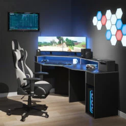 Gaming Tisch "Kron" Grau/Schwarz 220 X 90 Cm Eckform Vicco -Möbel Store m5360 04 ol