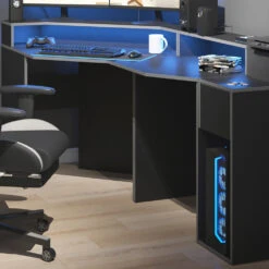 Gaming Tisch "Kron" Grau/Schwarz 220 X 90 Cm Eckform Vicco -Möbel Store m5360 05 ol