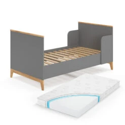Kinderbett "Malia" Grau/Eiche 80x160 Cm Mit Matratze Vitalispa