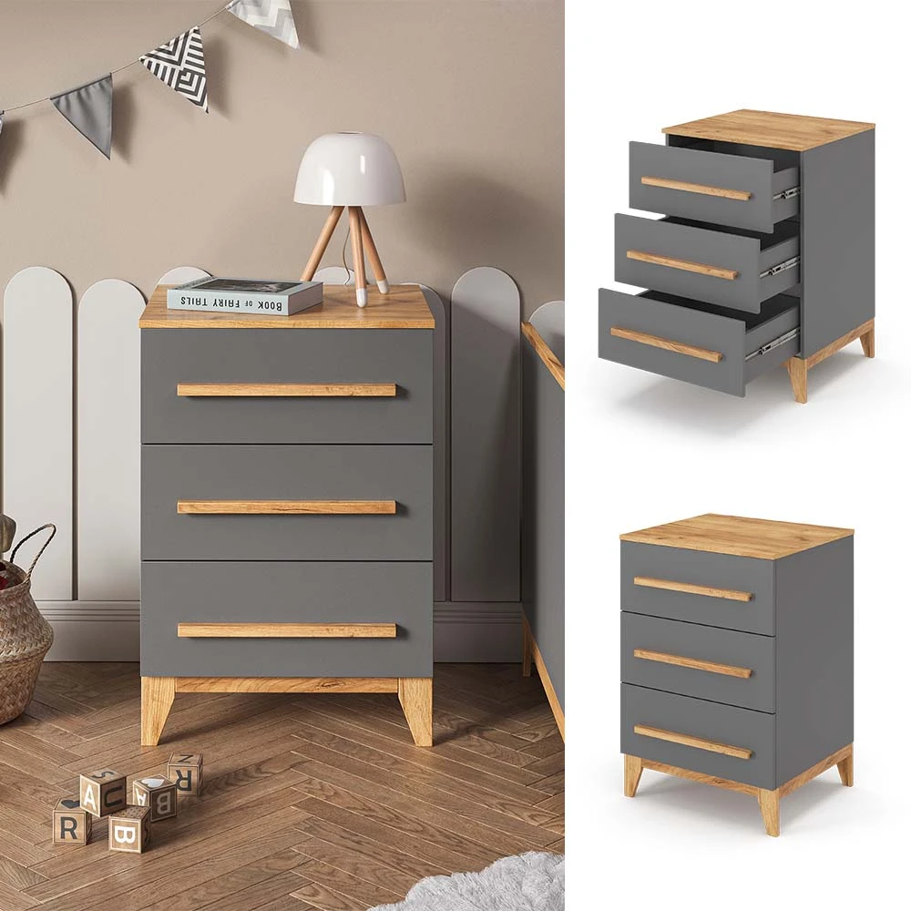 Sideboard "Malia" Grau/Eiche 60 X 88 Cm Vitalispa 4 Sideboard "Malia" Grau/Eiche 60 X 88 Cm Vitalispa – Bild 2