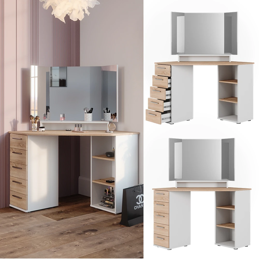 Eckschminktisch "Sofia" Weiß/Sonoma/Sonoma 128.4 Cm Vicco 4 Eckschminktisch "Sofia" Weiß/Sonoma/Sonoma 128.4 Cm Vicco – Bild 2