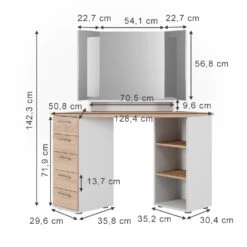 Eckschminktisch "Sofia" Weiß/Sonoma/Sonoma 128.4 Cm Vicco 12 Eckschminktisch "Sofia" Weiß/Sonoma/Sonoma 128.4 Cm Vicco -Möbel Store m5420 03 ol