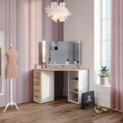 Eckschminktisch "Sofia" Weiß/Sonoma/Sonoma 128.4 Cm Vicco 13 Eckschminktisch "Sofia" Weiß/Sonoma/Sonoma 128.4 Cm Vicco -Möbel Store m5420 04 ol