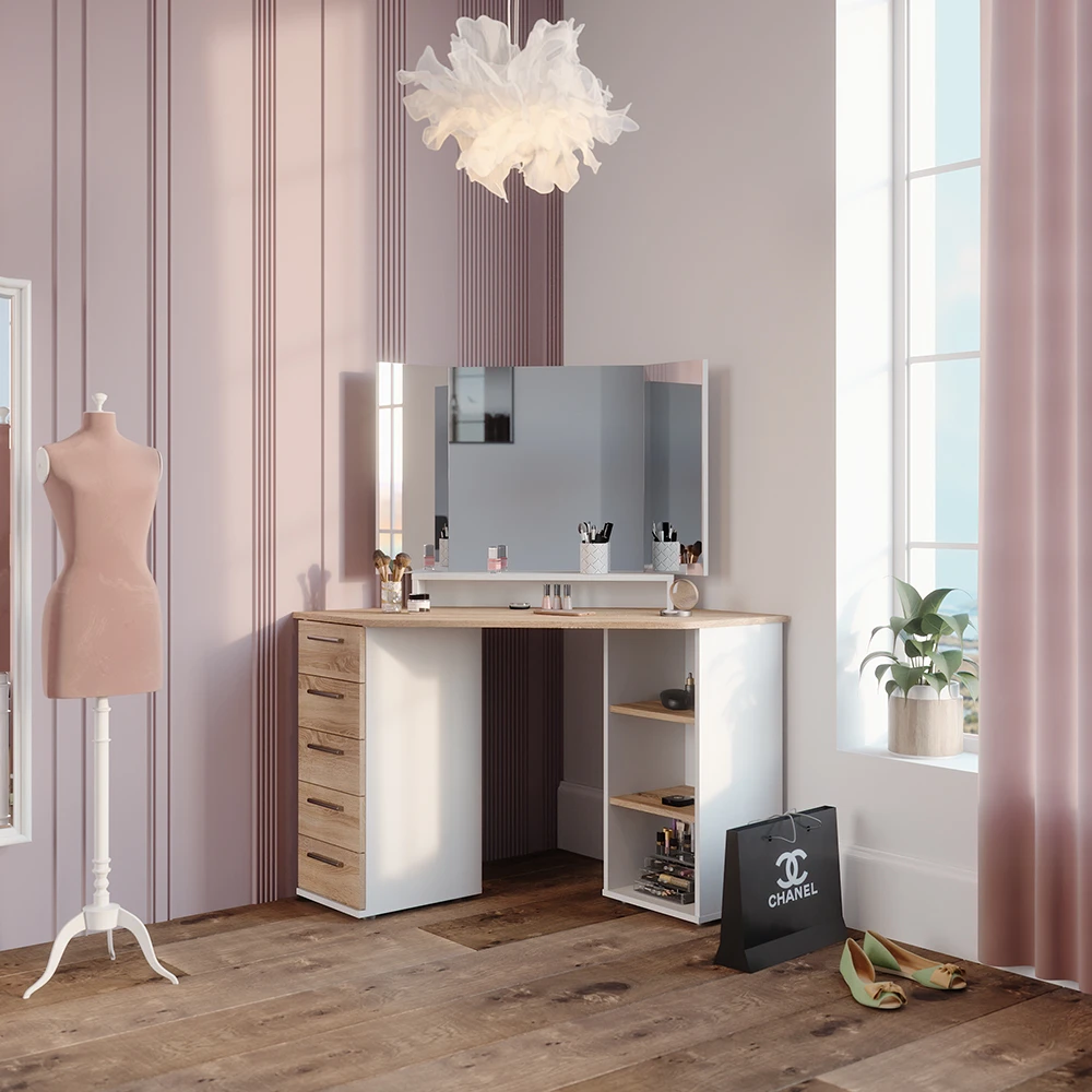 Eckschminktisch "Sofia" Weiß/Sonoma/Sonoma 128.4 Cm Vicco 6 Eckschminktisch "Sofia" Weiß/Sonoma/Sonoma 128.4 Cm Vicco – Bild 4