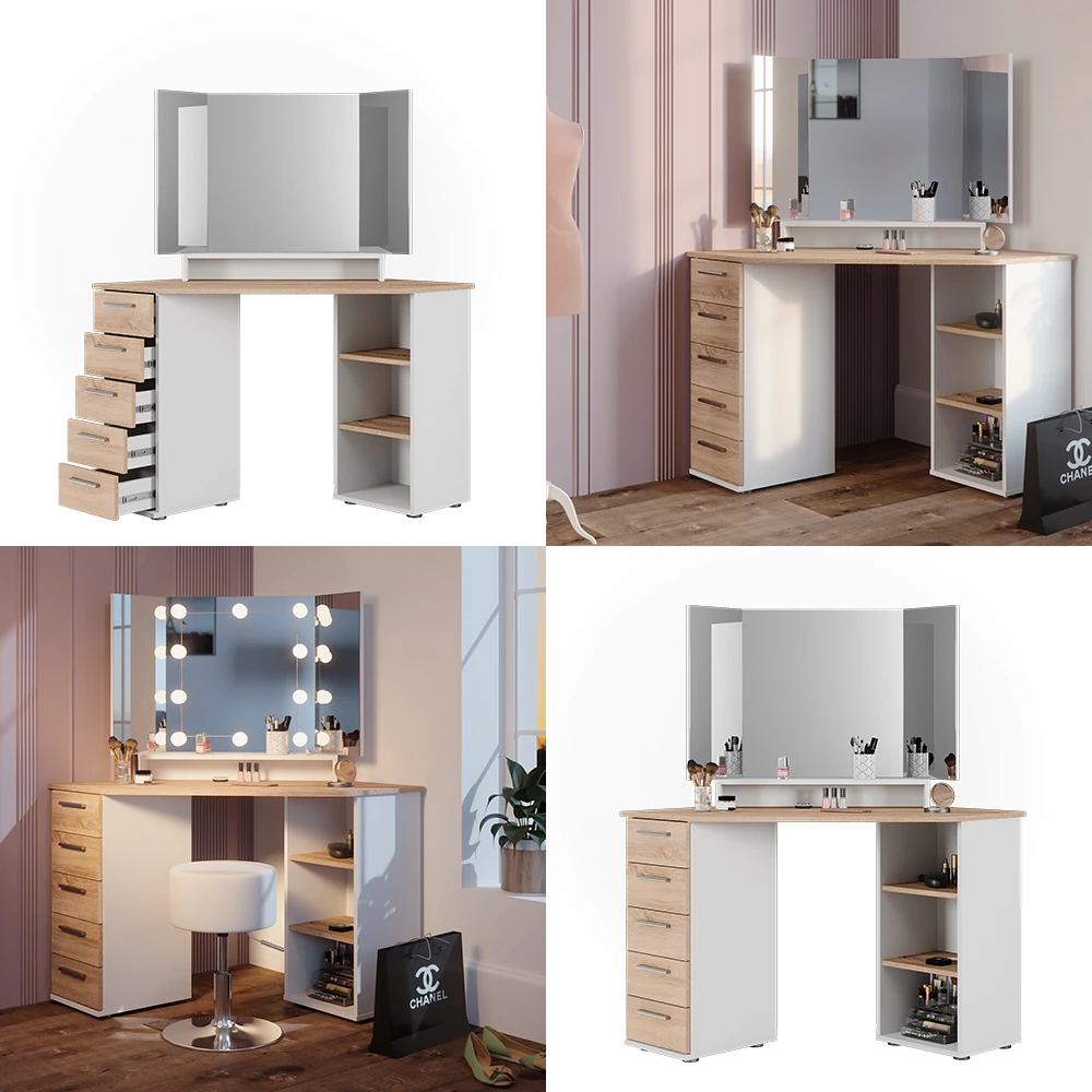 Eckschminktisch "Sofia" Weiß/Sonoma/Sonoma 128.4 Cm Vicco 10 Eckschminktisch "Sofia" Weiß/Sonoma/Sonoma 128.4 Cm Vicco – Bild 8