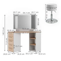 Eckschminktisch "Sofia" Weiß/Sonoma/Sonoma 128.4 Cm Mit Hocker Vicco -Möbel Store m5420 hw 03 ol